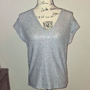 WHBM Silver V-Neck Women's Top SIZE XS